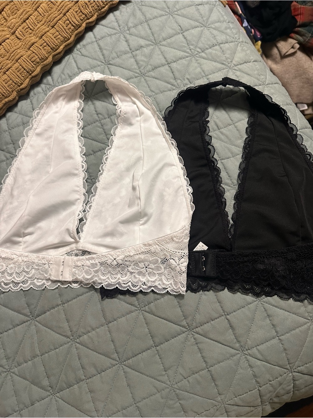 Lace Halter Bralette - White and Black - Picture 2 of 2